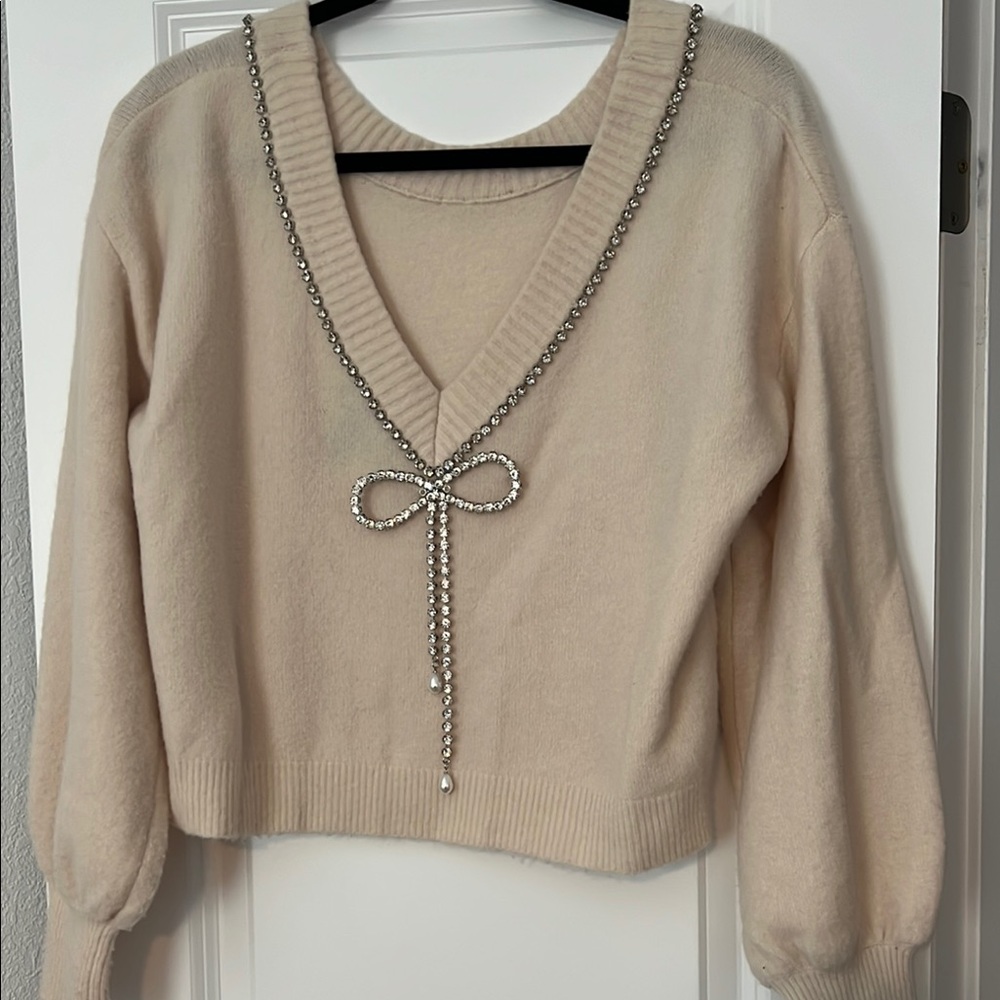 Rhinestone Bow Detail Sweater